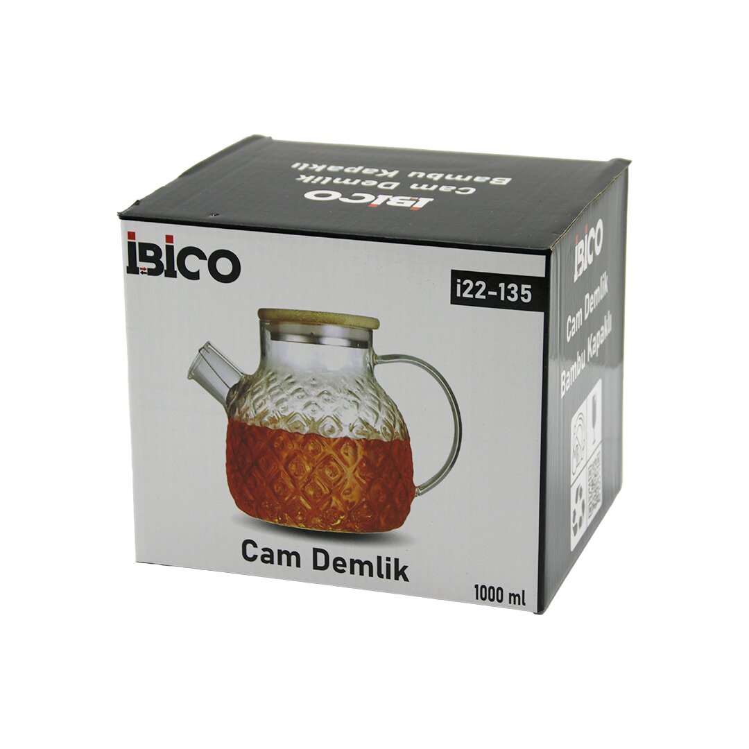 1000ML ABARTMA DESEN CAM DEMLİK   BAMBU DIŞ YÜZEY - METAL İÇ YÜZEY - SİLİKON CONTALI KAPAK (5271)
