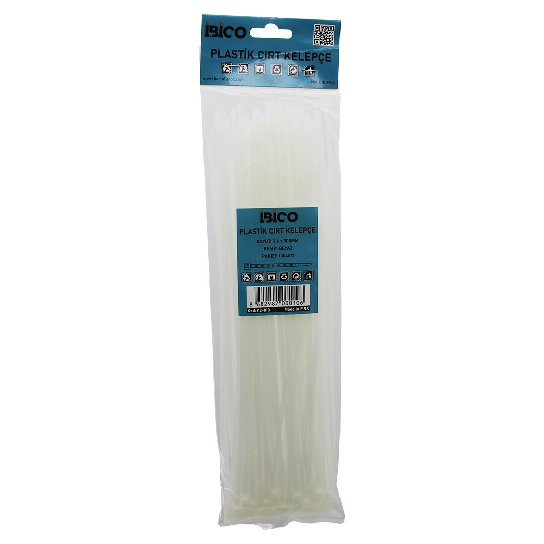 100PCS BEYAZ   3.6X300MM  PLASTİK CIRT KELEPÇE (5271)