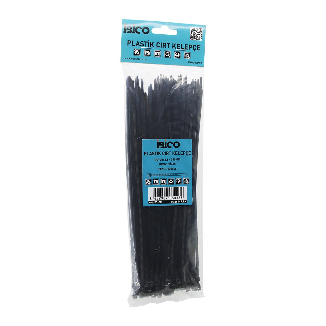 100PCS SİYAH   3.6X250MM  PLASTİK CIRT KELEPÇE (5271)