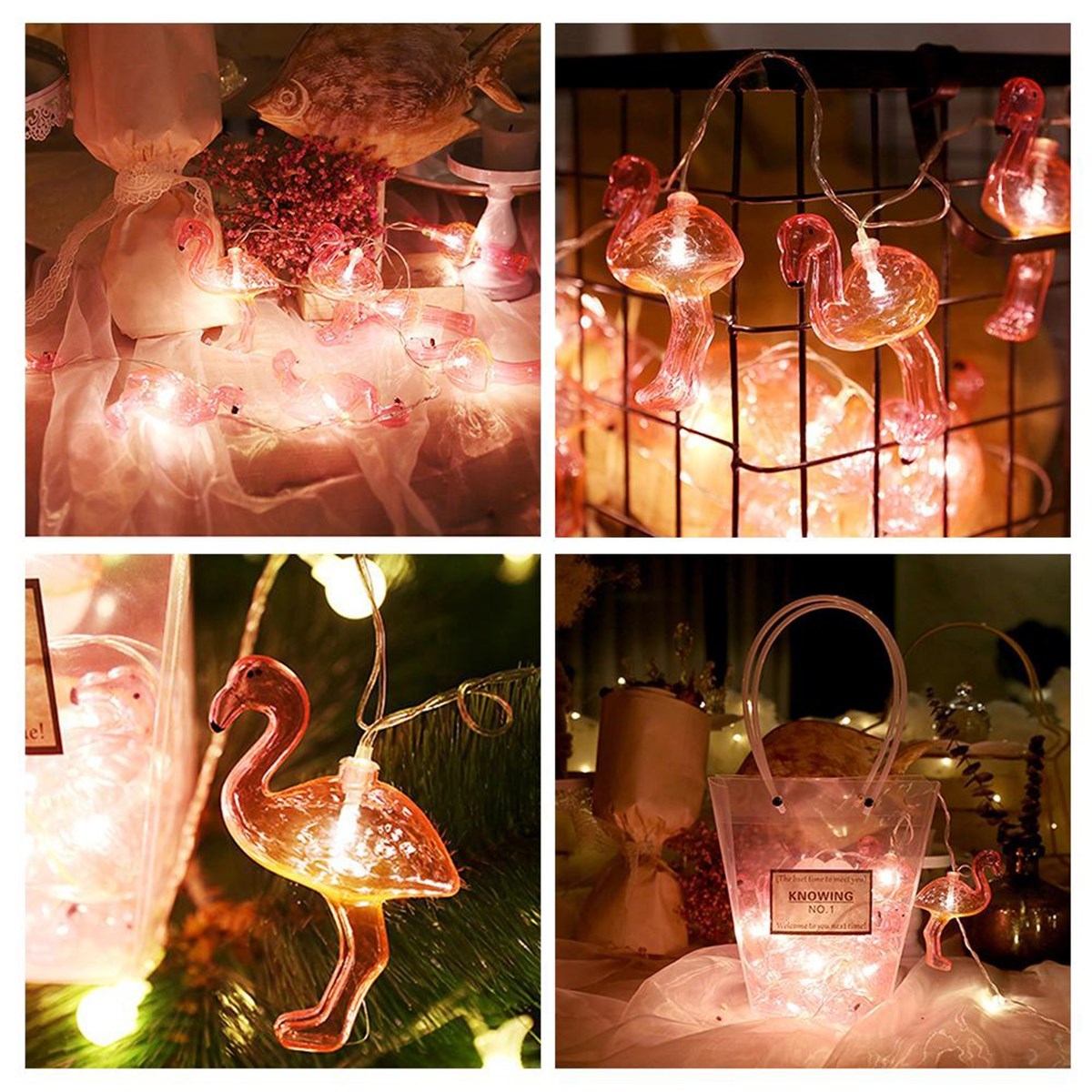 10&apos;lu Pilli Led Flamingo Dekoratif Işık Zinciri Aydınlatma 1,5 Mt (5271)