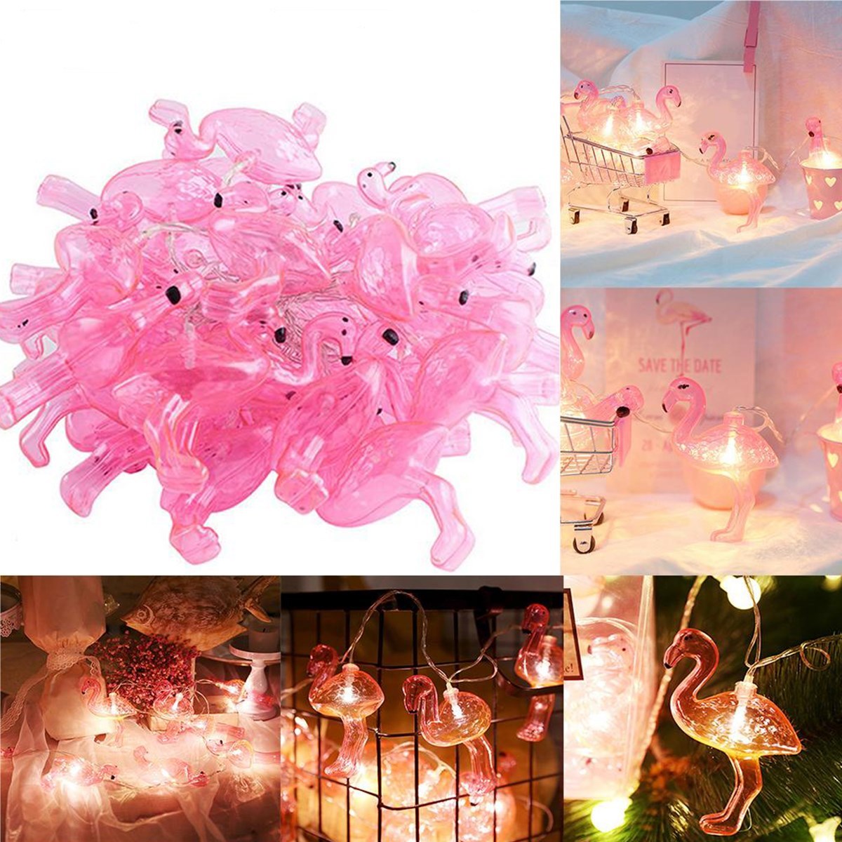 10&apos;lu Pilli Led Flamingo Dekoratif Işık Zinciri Aydınlatma 1,5 Mt (5271)