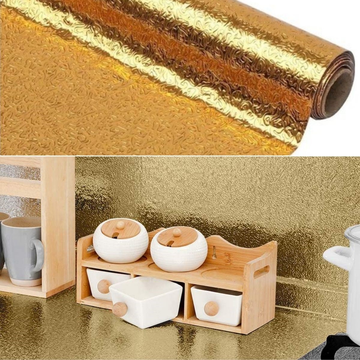 10 Metre Kendinden Yapışkanlı Silinebilir Mutfak Tezgah Üstü Sticker Folyo Gold Renk (5271)