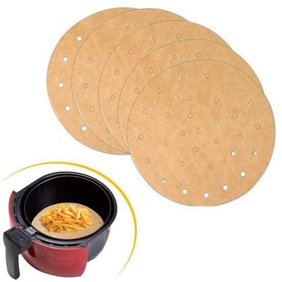 100 Adet  Airfryer Pişirme Kağıdı Tek Kullanımlık Hava Fritözü Yuvarlak Delikli Model (5271)