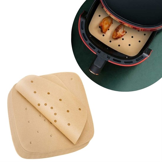100 Adet Air Fryer Pişirme Kağıdı Tek Kullanımlık Hava Fritöz Yapışmaz Yağlı Kağıt Delikli  Model (5271)