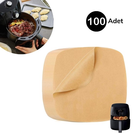 100 Adet Air Fryer Pişirme Kağıdı Tek Kullanımlık Yağ Su Geçirmez Yapışmaz Deliksiz Düz Kare Model (5271)