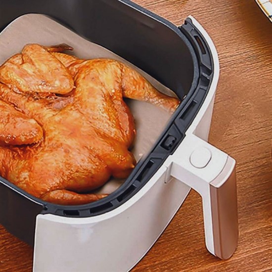 100 Adet Air Fryer Pişirme Kağıdı Tek Kullanımlık Yağ Su Geçirmez Yapışmaz Deliksiz Düz Kare Model (5271)