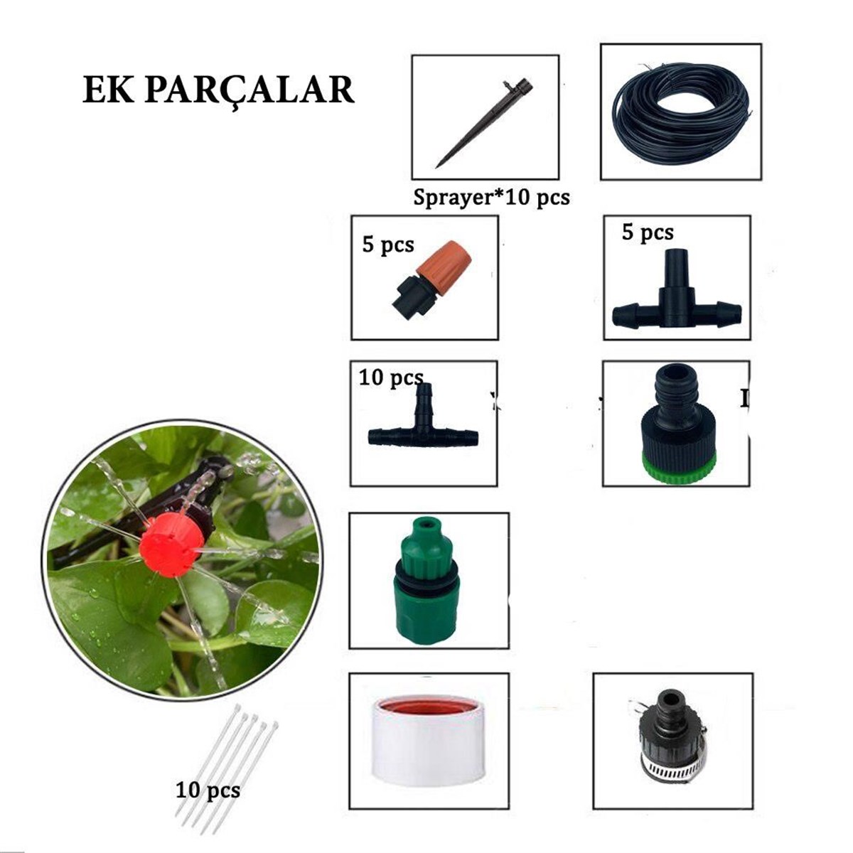 10 Metre Bahçe Damlama Sulama Sistemi Seti Hortum ve Ek Parçaları (5271) 10 Metre Bahçe Damlama Sulama Sistemi Seti Hortum ve Ek Parçaları (5271)