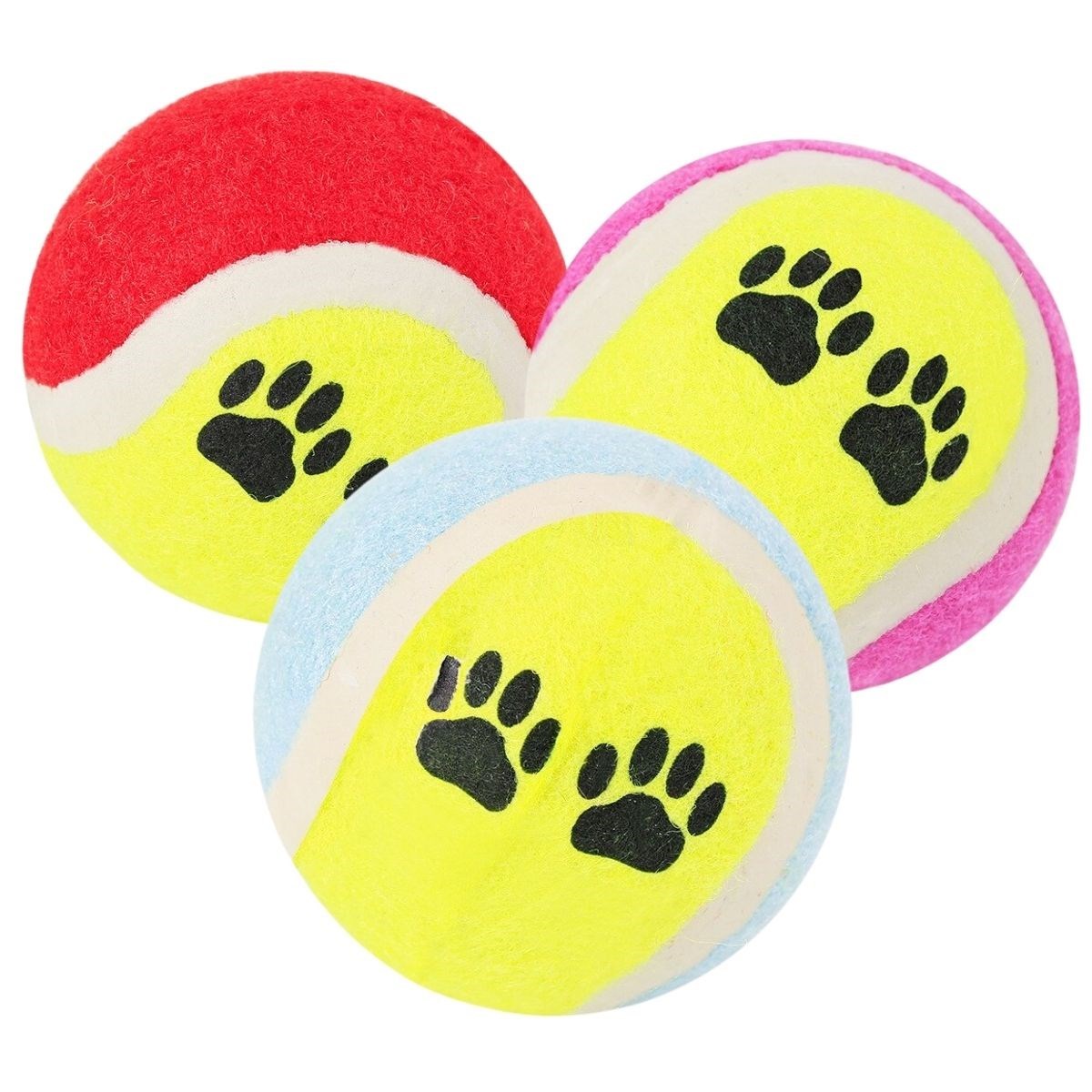 3&apos;lü Renkli Desenli Tenis Topu Kedi Köpek Oyuncağı (5271)