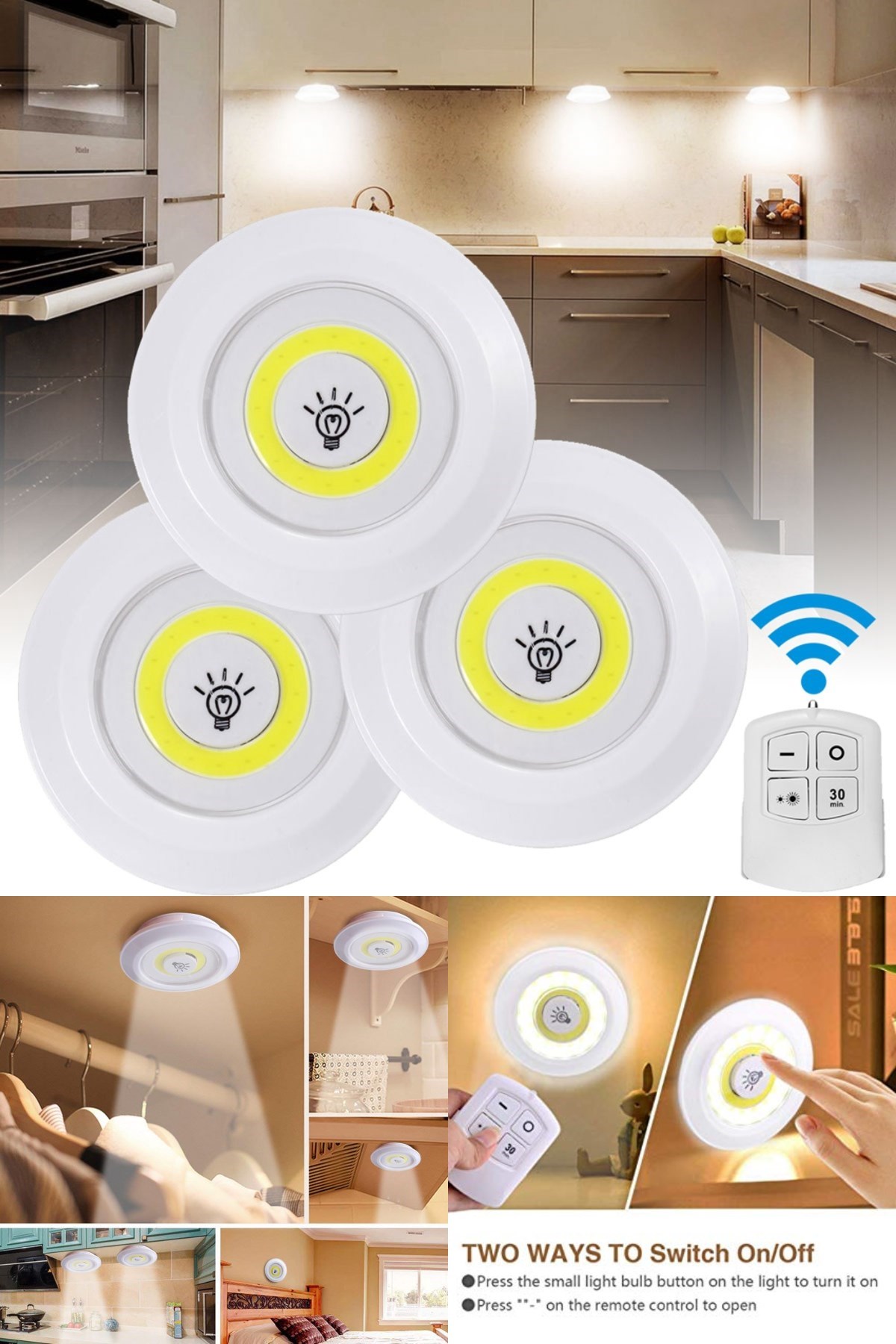 3'lü Uzaktan Kumandalı Pilli Yapışkanlı Kablosuz Led Spot Lambalar (5271) 3'lü Uzaktan Kumandalı Pilli Yapışkanlı Kablosuz Led Spot Lambalar (5271)