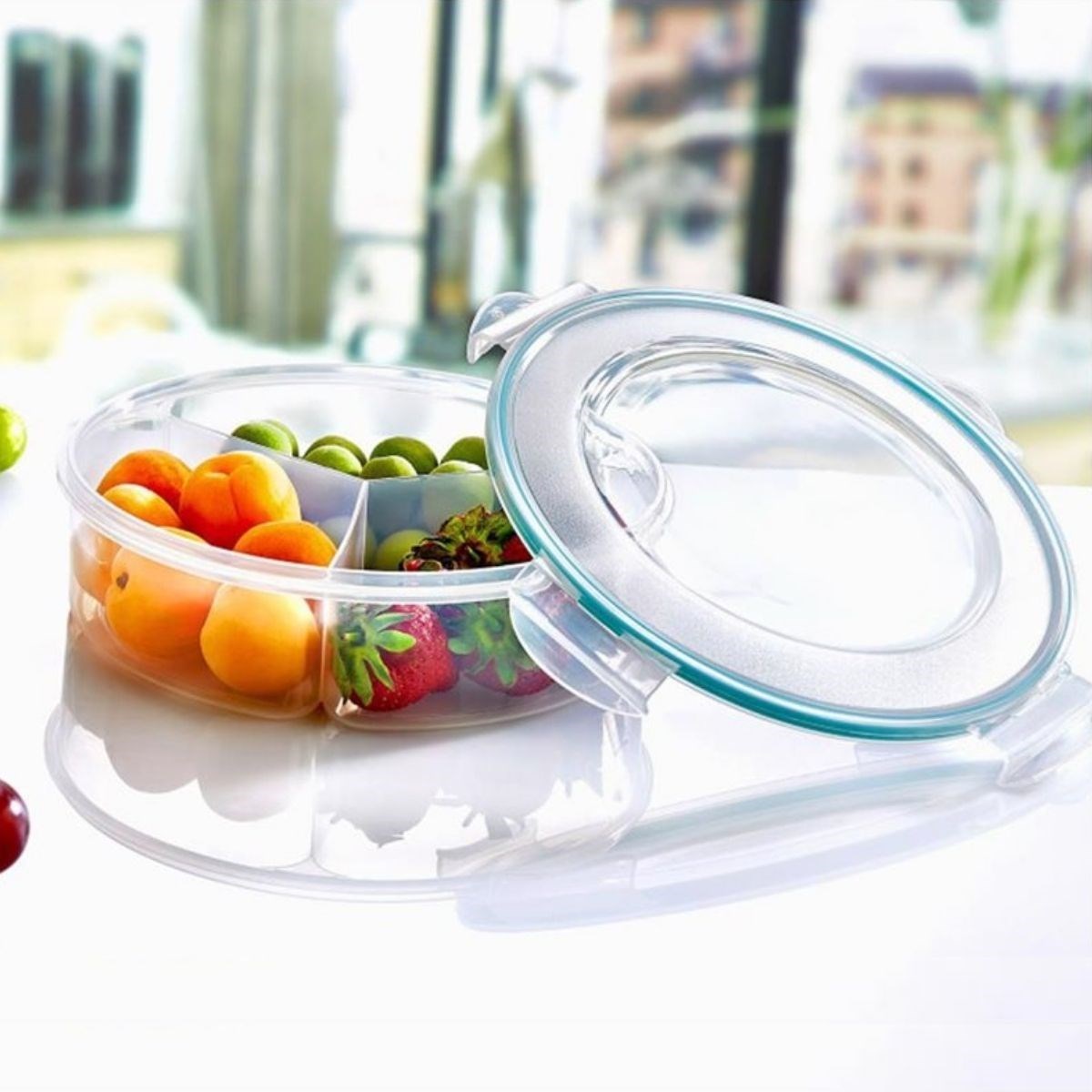 3 Bölmeli Sızdırmaz Contalı Kilitli Kapaklı 1,35 Litre yuvarlak Erzak Saklama Kabı LC-500 (5271)
