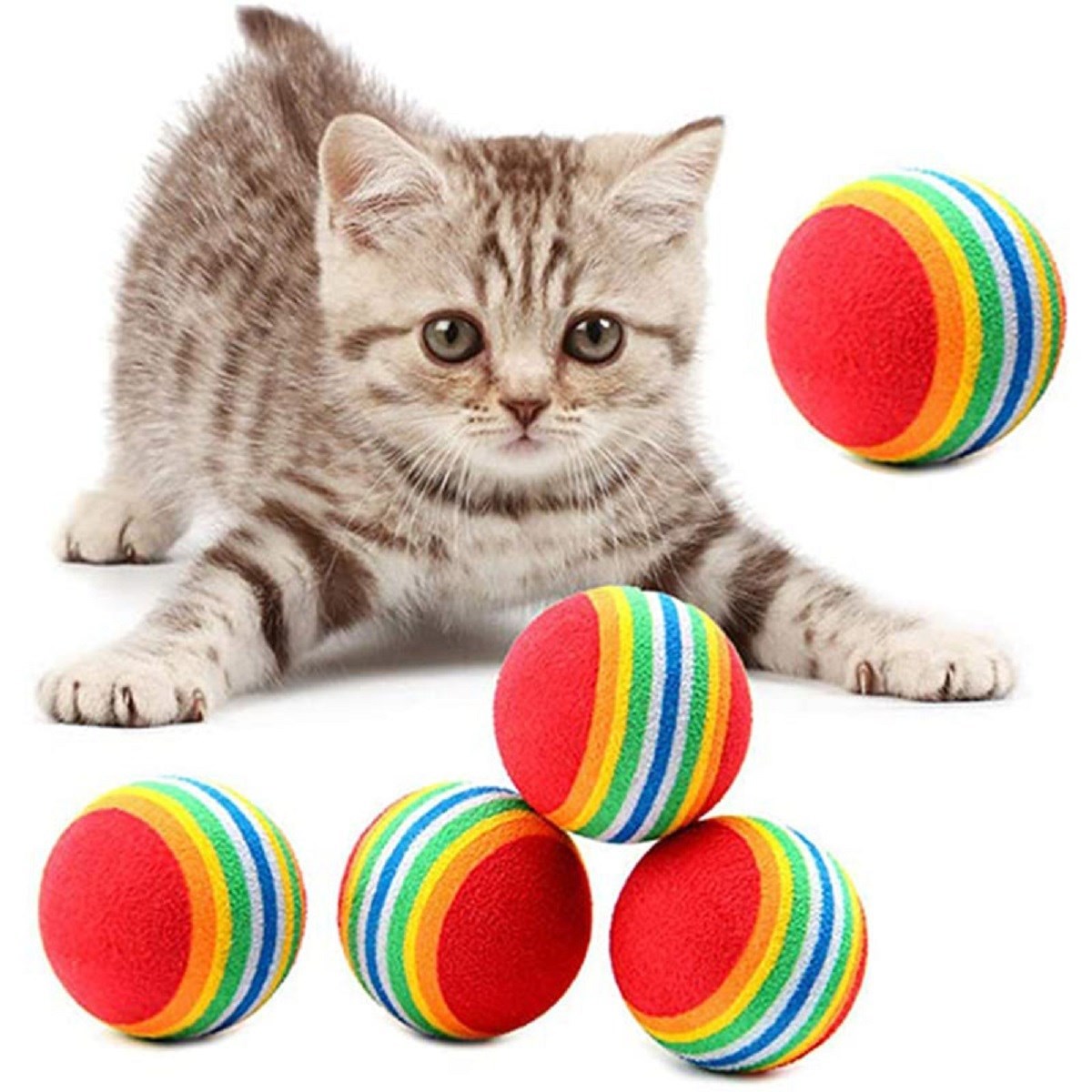 3lü Gökkuşağı Sünger Kedi Köpek Çiğneme Oyun Topu 4,2 cm (5271)