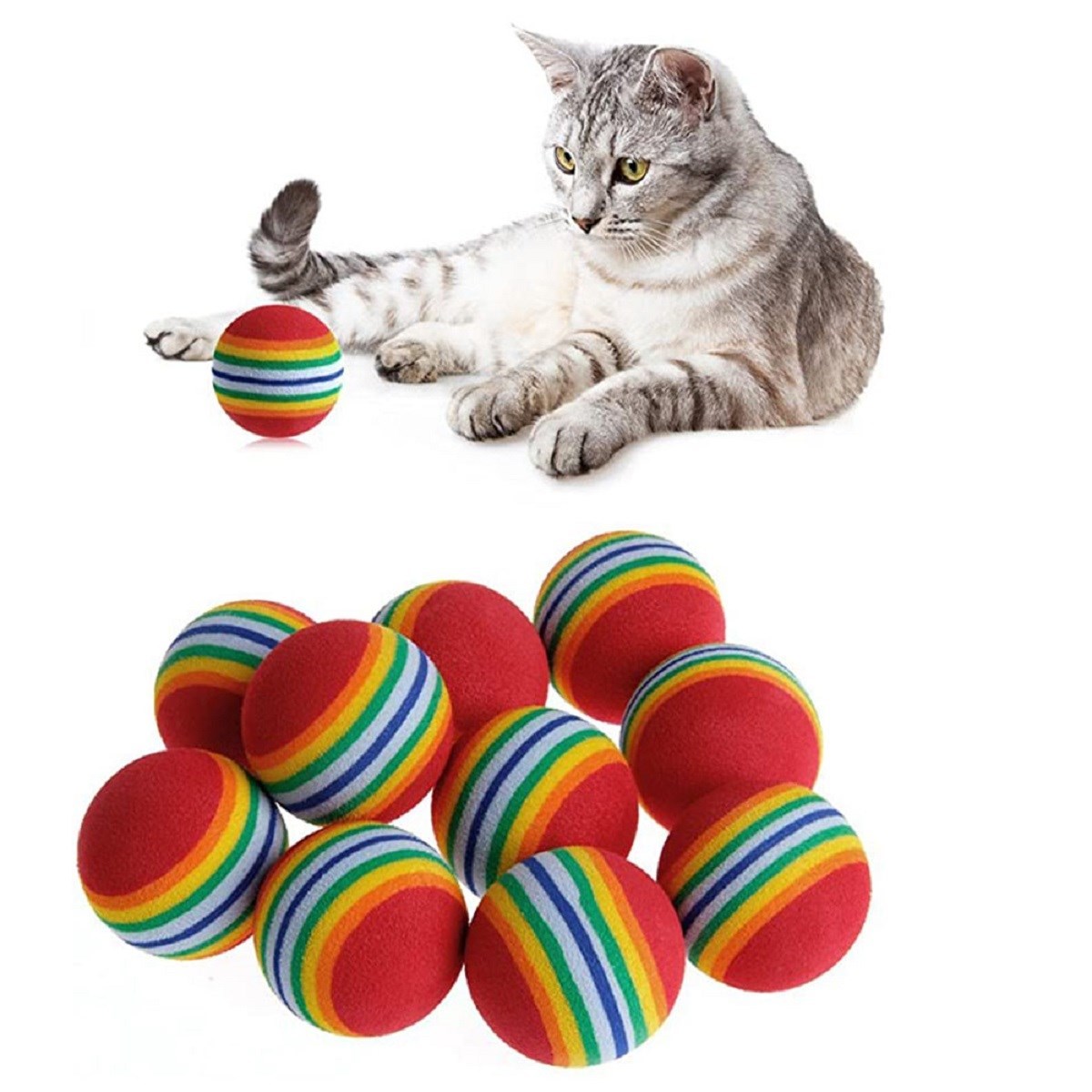 3lü Gökkuşağı Sünger Kedi Köpek Çiğneme Oyun Topu 4,2 cm (5271)