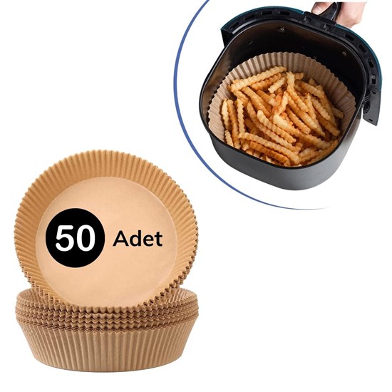 50 Adet Air Fryer Pişirme Kağıdı Tek Kullanımlık Hava Fritöz Yağ Geçirmez Yapışmaz Tabak Model (5271)