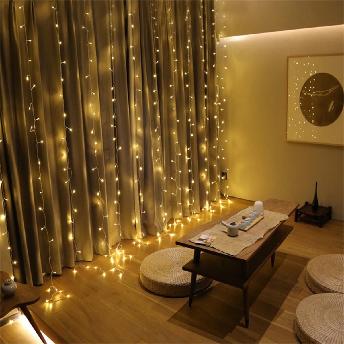 8 Fonksiyonlu 200 Led 10 Saçak Şerit Led 2x2 Perde İp Led (Gün Işığı) (5271)