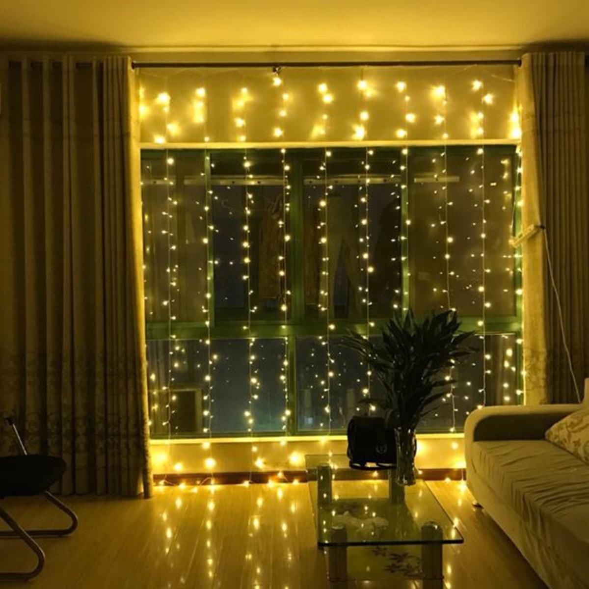8 Fonksiyonlu 200 Led 10 Saçak Şerit Led 2x2 Perde İp Led (Gün Işığı) (5271)