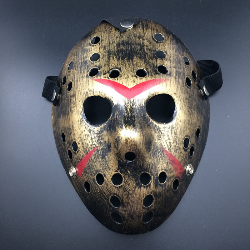 Bakır Renk Kırmızı Çizgili Tam Yüz Hokey Jason Maskesi Hannibal Maskesi (5271)