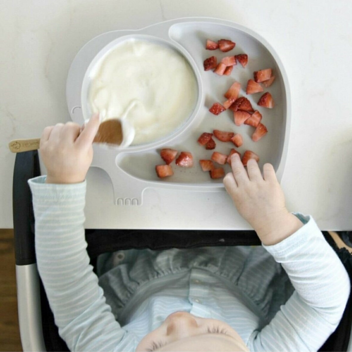 Bebek ve Çocuk için Sevimli Fil Model Desenli Yemek Bebek Mama Kabı Bölmeli Tabak (5271)