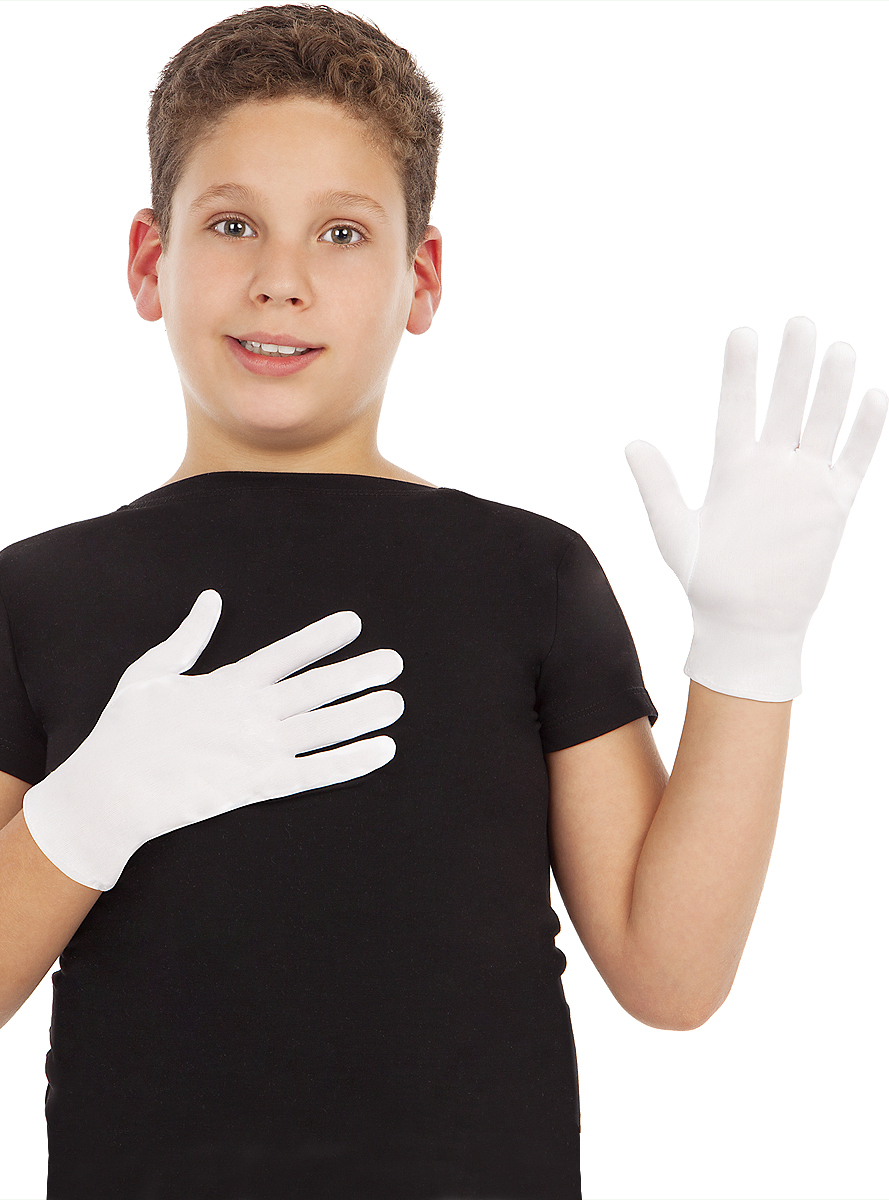 Beyaz Renk Çocuk Boy Likralı Pandomim Eldiveni (5271)