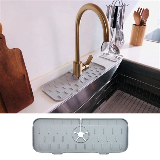 Lavabo İçin Silikon Esnek Mat Musluk Sapı Damlama Tutucu Raf Mutfak Tezgahı Sıçrama Koruma (5271)