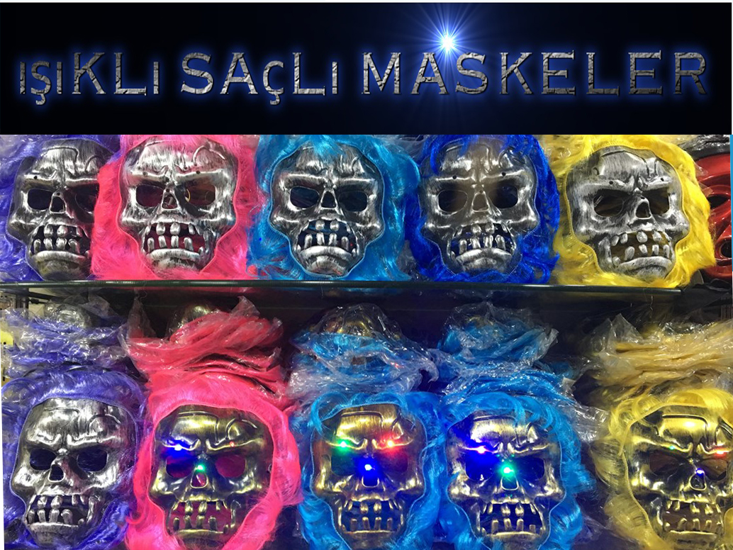 Cadılar Bayramı Işıklı Halloween Kuru Kafa Maskesi 1 Adet karışık Renk (5271)