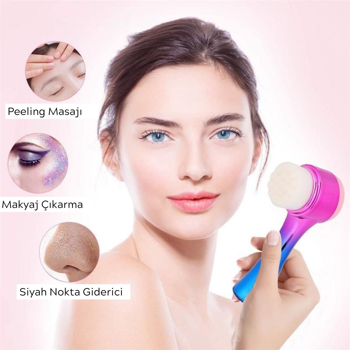 Çift İşlevli Renkli Cilt Yüz Temizleme Fırçası Peeling Masaj Etkili Gözenek Temizleyici Alet (5271)