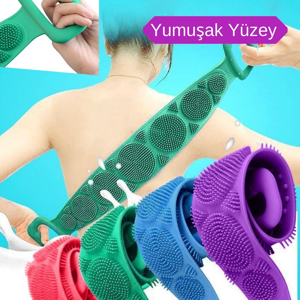 Çift Taraflı Banyo Hamam Lifi Silikon Masajlı Yumuşak Duş Lifi Uzun Ömürlü Hazır Banyo Kesesi (5271)
