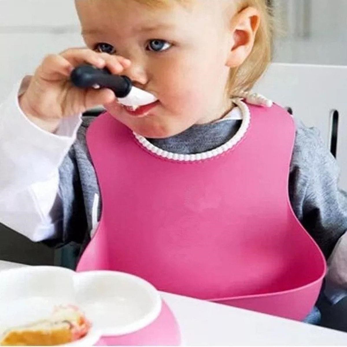 Çocuk Bebek Mama Önlüğü Dökülme Engelleyici Bükülebilir Pembe (5271)
