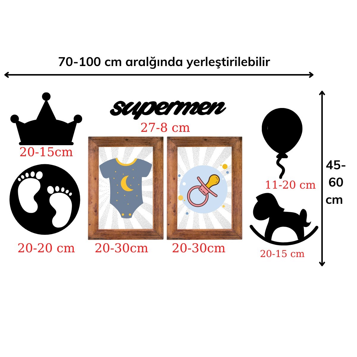 DECO103 Supermen Dekoratif Duvar Süsü Tablo Aksesuar Ahşap Tasarım Hediye Pano Sticker Seti (5271)