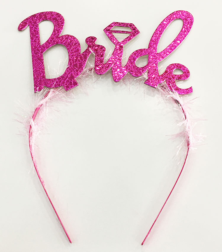 Fuşya Renk Bekarlığa Veda İtalik Yazı Alyanslı Bride Taç (5271)