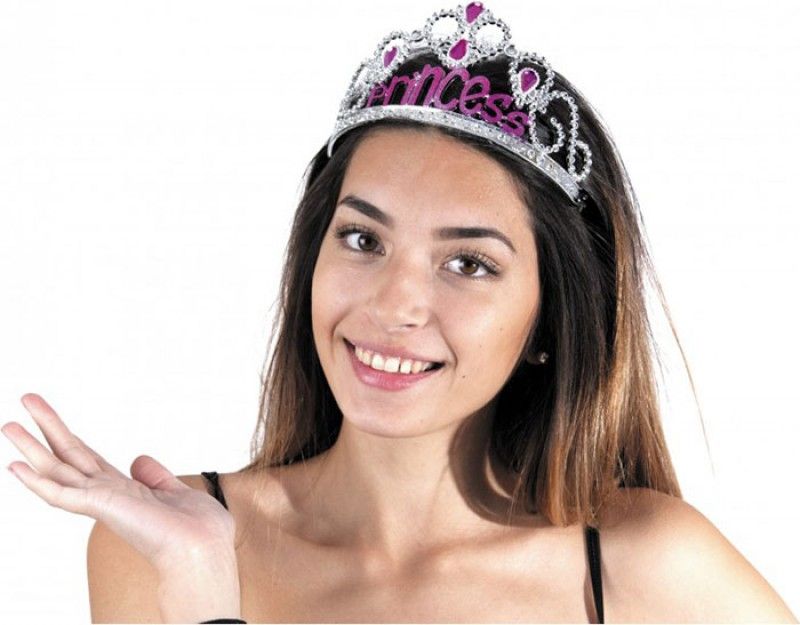 Gümüş Renk Prenses Yazılı Parti Tacı 60 cm (5271)