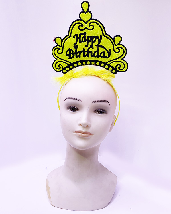 Happy Birthday Neon Sarı Renk Doğum Günü Tacı 24x15 cm (5271)