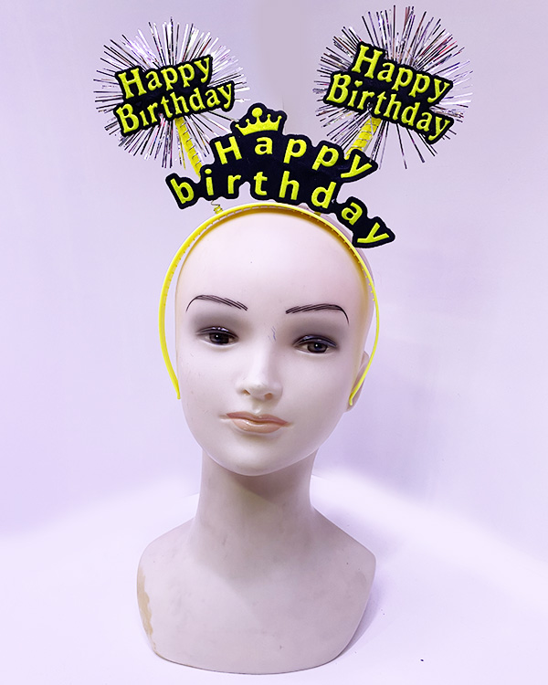 Happy Birthday Püsküllü Neon Sarı Renk Doğum Günü Tacı 22x19 cm (5271)