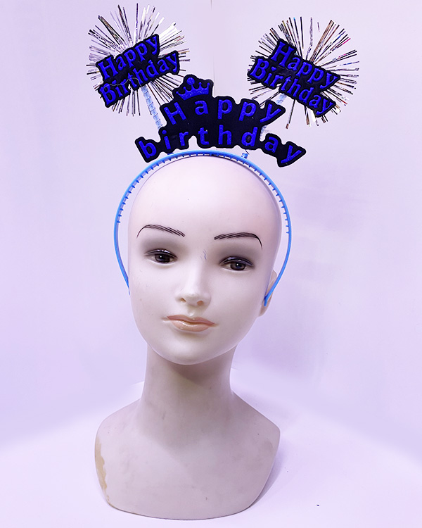 Happy Birthday Yazılı Püsküllü Neon Mavi Renk Doğum Günü Tacı 22x19 cm (5271)