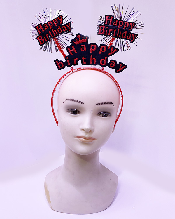 Happy Birthday Yazılı Püsküllü Neon Kırmızı Renk Doğum Günü Tacı 22x19 cm (5271)