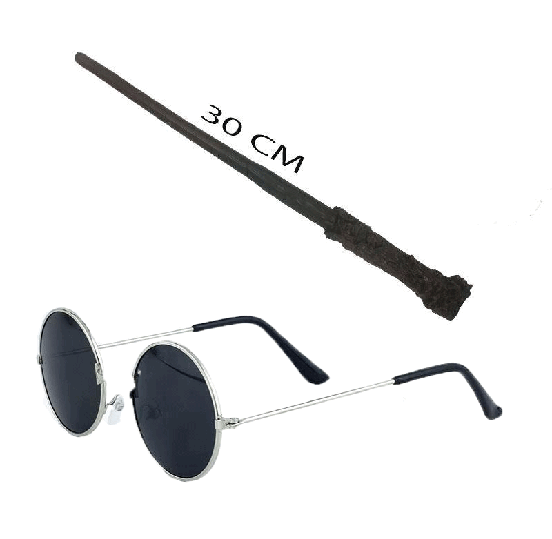 Harry Potter Asası 30 cm ve Siyah Metal Çerçeveli Harry Potter Gözlüğü Seti (5271)