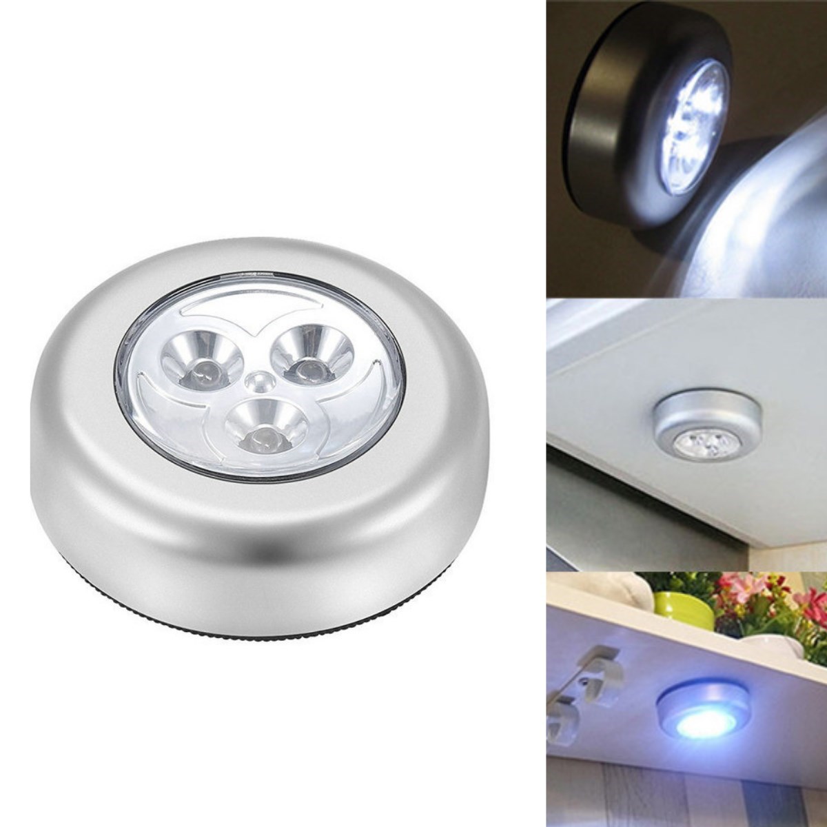 Kablosuz Spot Pilli Dokunmatik Led Lamba 3 Ledli Dolap Lambası (5271)