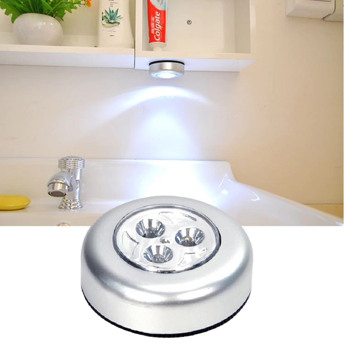 Kablosuz Spot Pilli Dokunmatik Led Lamba 3 Ledli Dolap Lambası (5271)