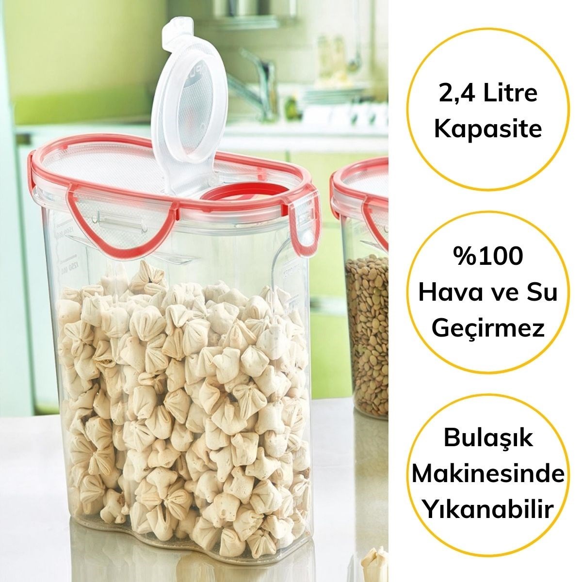 Kilitli Kapaklı Contalı Hava,Su Sıvı Geçirmez 2,4 Litre Erzak Saklama Kabı-SA590 (5271)