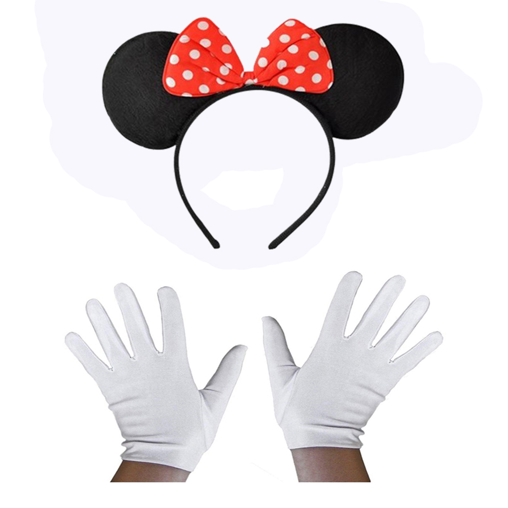 Kırmızı Fiyonklu Minnie Mouse Tacı ve Beyaz Eldiven Seti (5271)