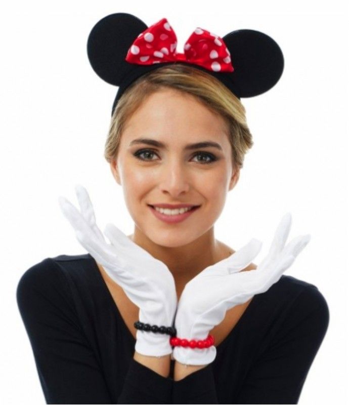 Kırmızı Fiyonklu Minnie Mouse Tacı ve Beyaz Eldiven Seti (5271)