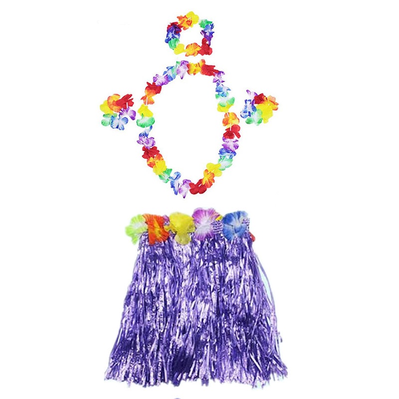 Luau Aloha Hawaii  Kolye Etek Taç ve Bileklik Seti Mor (5271)