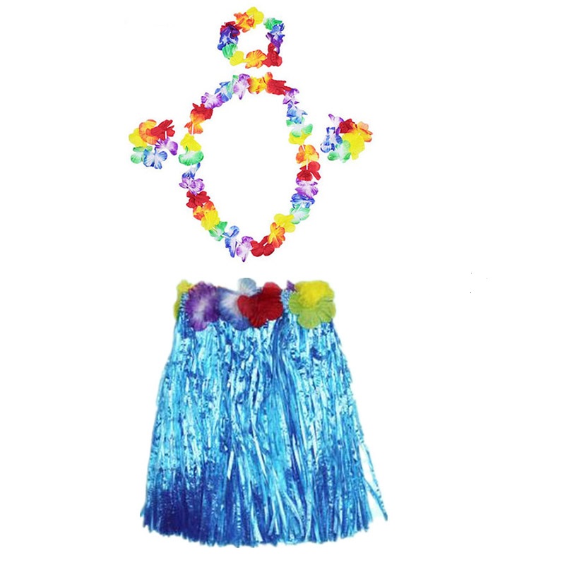 Luau Aloha Hawaii Partisi  Etek Taç ve Bileklik Seti Mavi (5271)