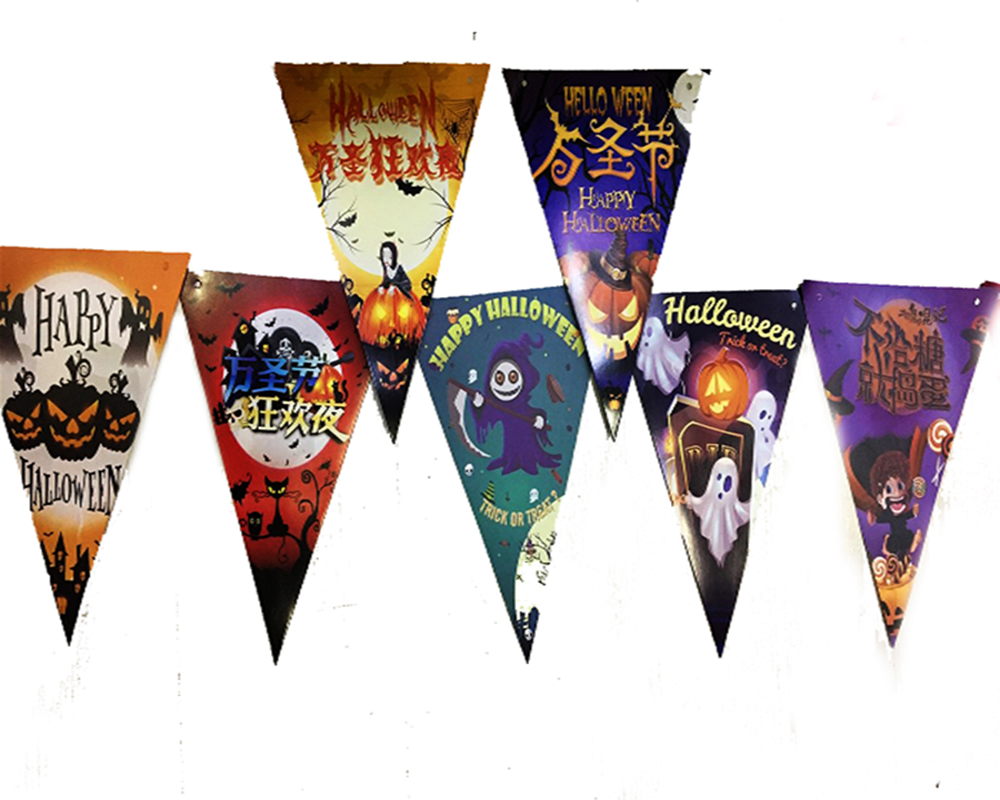 Lüks Baskılı Üçgen Model Halloween Banner Süs Bayrak 8 li (5271)