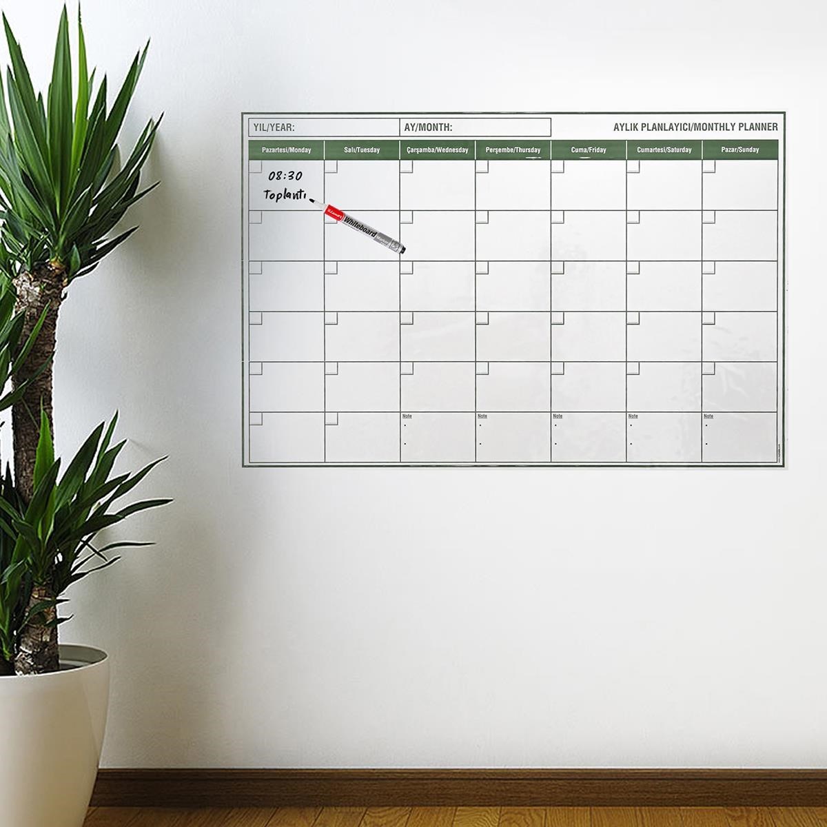 Manyetik Yapışkanlı Bir Aylık Program Planlayıcı Takvim 85x56 cm (5271)