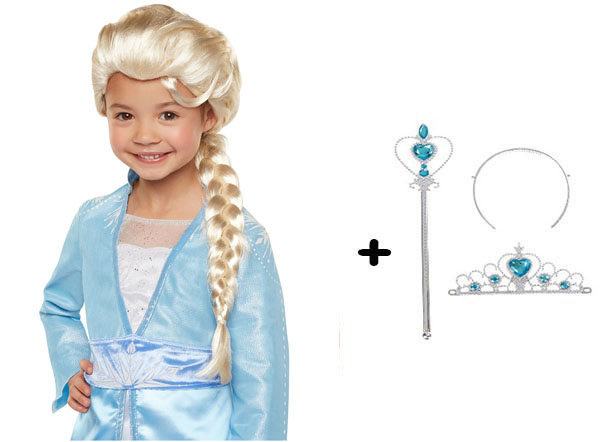 Örgülü Karlar Ülkesi Frozen Elsa Peruğu Tacı ve Sopası Çocuk Boy (5271)