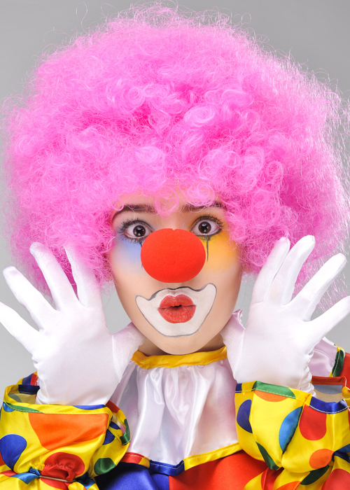 Pembe Renk Kıvırcık Afro Bonus Peruk Takma Saç ve Kırmızı Burun Seti (5271)