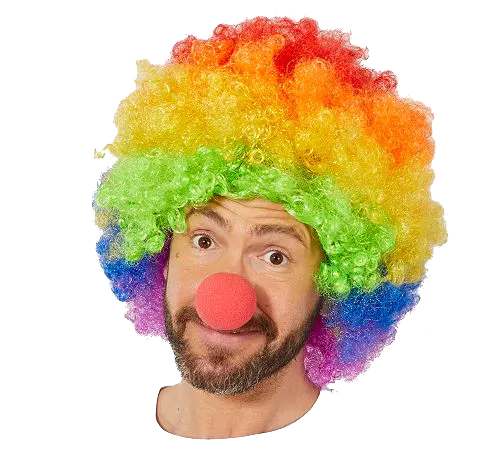 Rengarenk Gökkuşağı Afro Bonus Peruk ve Kırmızı Renk Sünger Burun 120 gr (5271)