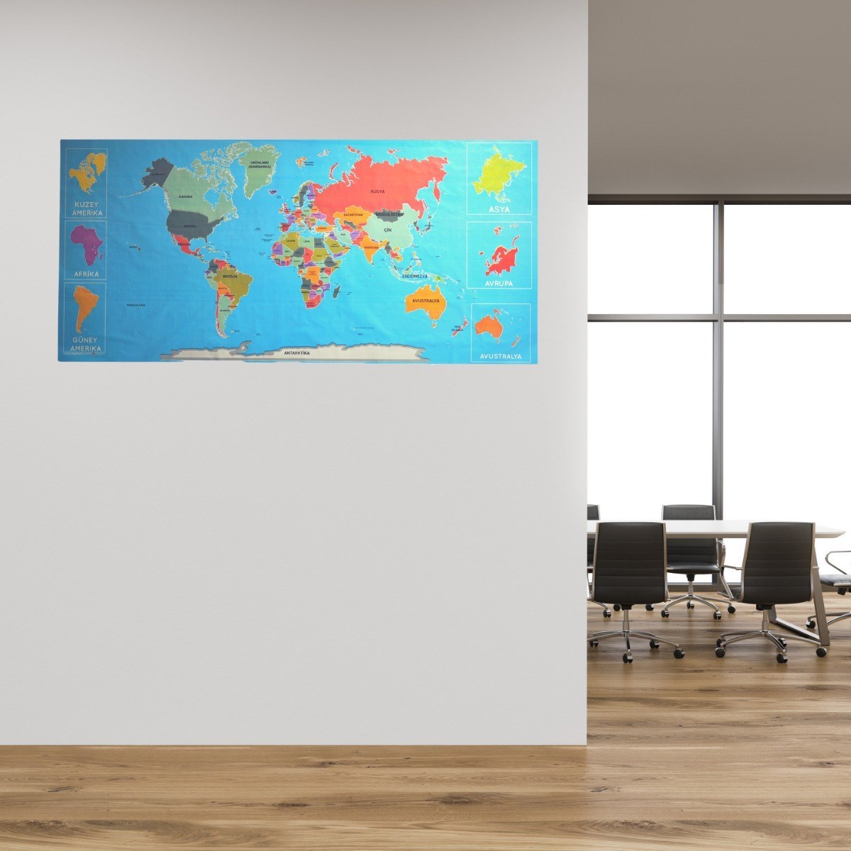 Renkli Atlas Dünya Haritası Manyetik Yapıştırıcı Gerektirmeyen Duvar Stickerı 118 CM * 56 CM (5271)