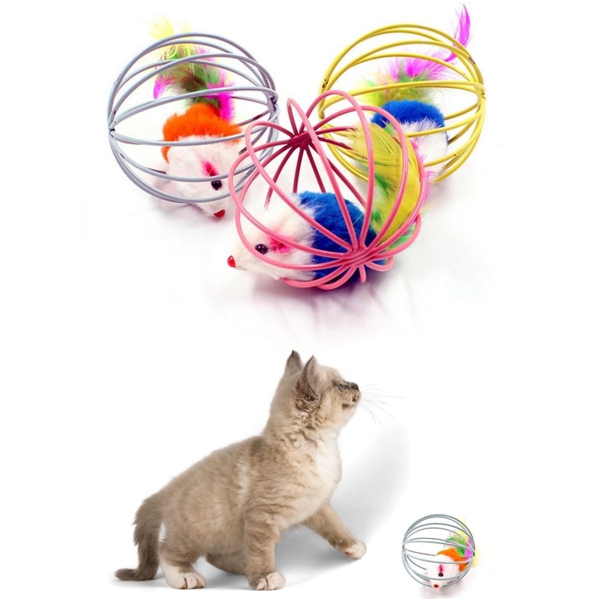 Renkli Metal Kafesli Peluş Fareli Kedi Köpek Oyuncağı Oyun Topu 6 cm (5271) Renkli Metal Kafesli Peluş Fareli Kedi Köpek Oyuncağı Oyun Topu 6 cm (5271)
