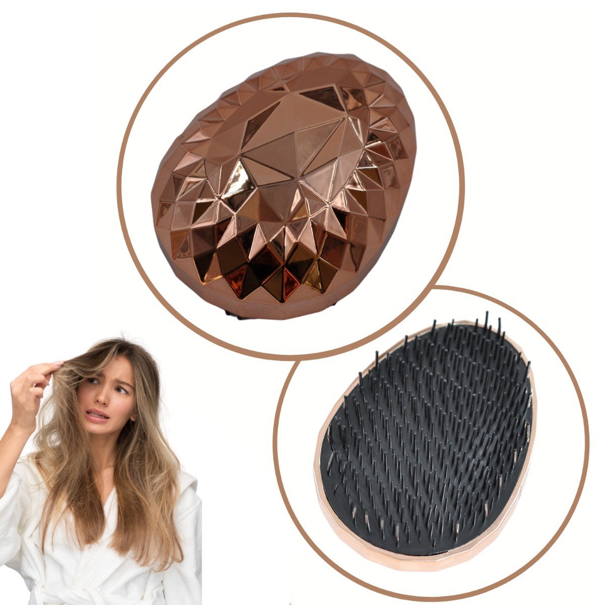Rose Gold Saç Düzleştirici Tarak Geniş Aralıklı Her Saç Tipine Uygun Fırçalı Saç Düzleştirici (5271)